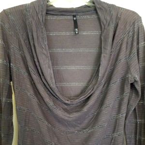 Love Couture long sleeve cowlneck top brown metallic stripes.